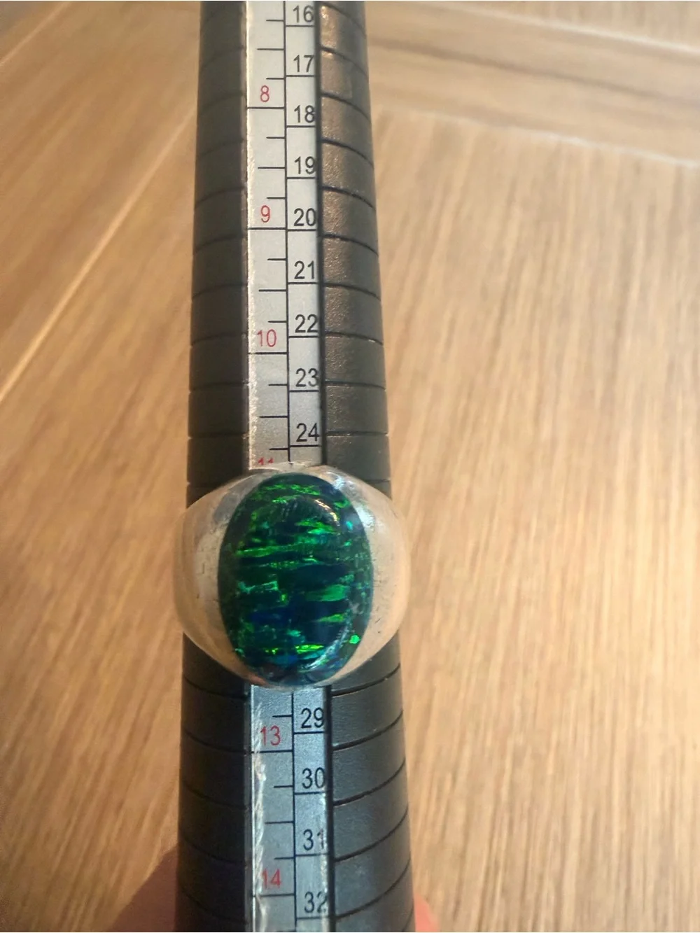 Escorcia (MEX ME-61) High Purity Silver Inlaid Simulant Black Opal Size 12 Ring